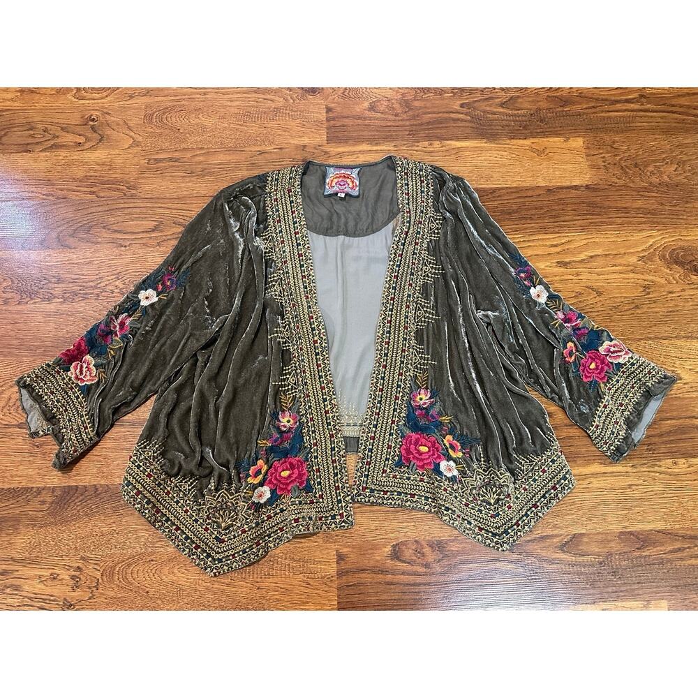 Johnny Was Katina Velvet Embroidered Bolero Jacket Women's Large Romantic Boho